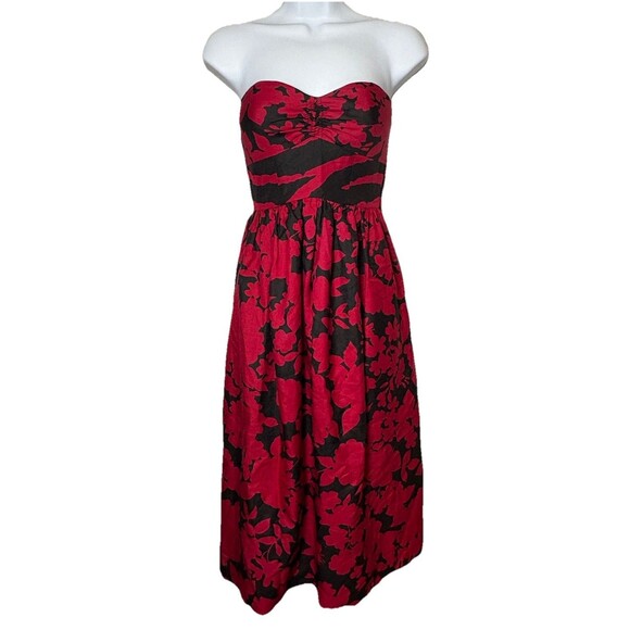 Tibi Dresses & Skirts - Tibi Floral Silk Strapless Dress Size 2 Inside Elastic Strap Lined Red Black